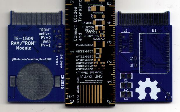 The TE-1509 memory expansion board, fabbed by DirtyPCBs.