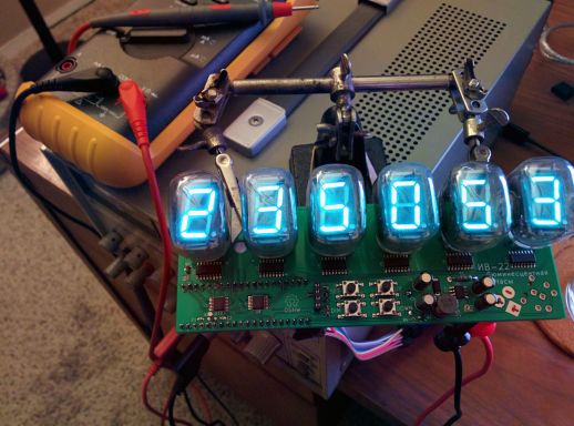 My VFD clock, powered on and operational.