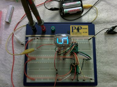 The first working prototype of my VFD clock, close angle.