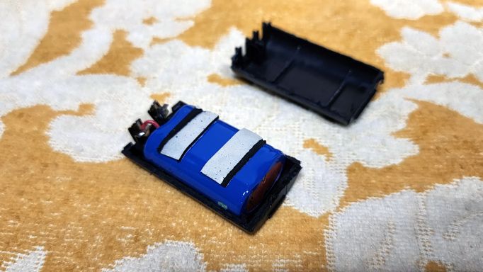 The original battery pack, cut open.