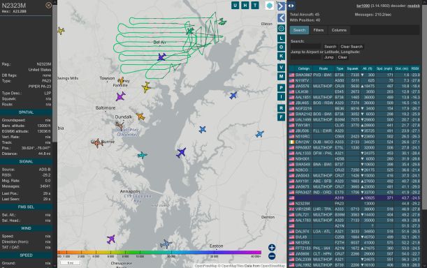 Spotting a plane doing a grid pattern, probably taking pictures, with my new ADS-B receiver.