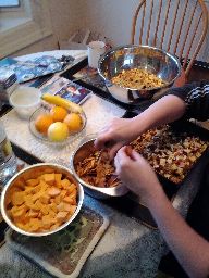 The yams, and bits of the stuffing, in preparation.