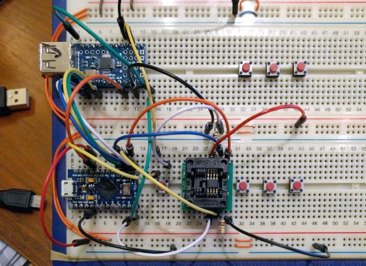 The final (?) prototype of my Remapcro keyboard project, on the breadboard.