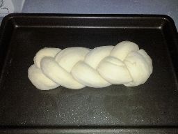 Challah bread, raw, braided only.